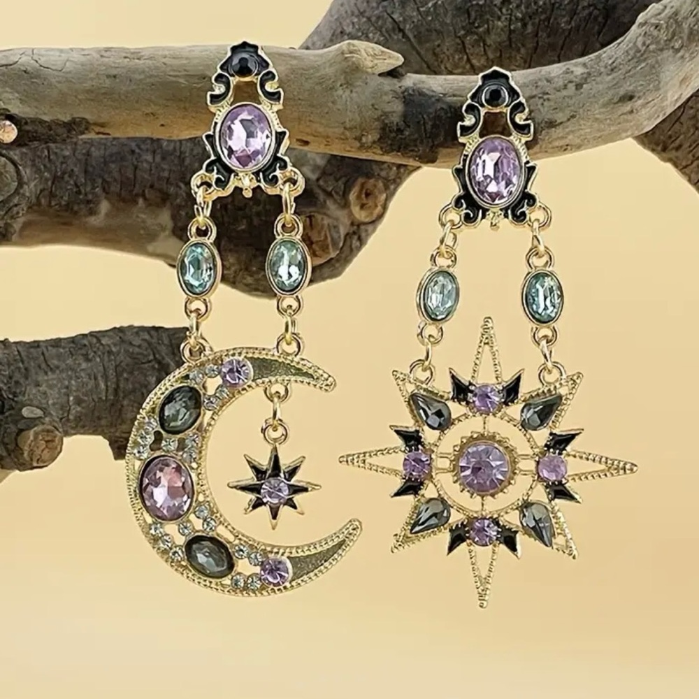 Celestial Sun and Moon Gemstone Earrings